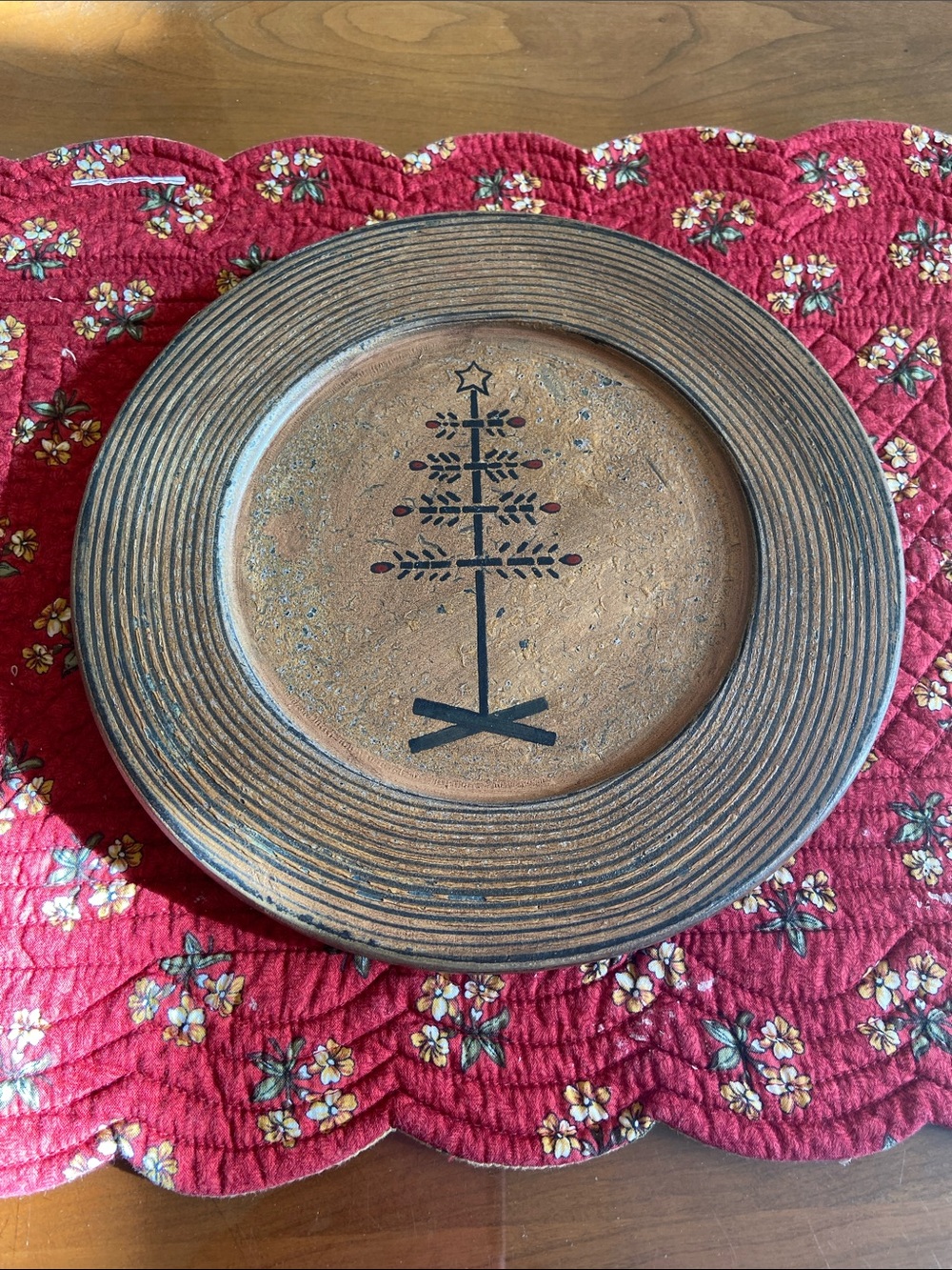 Primitive Gold Plate with a Simple Tree Motif. Decorative.